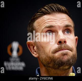 AMSTERDAM - Jordan Henderson de l'Ajax lors d'une conférence de presse à la Johan Cruyff Arena avant le match de Ligue Europa avec Besiktas. ANP KOEN VAN WEEL Banque D'Images