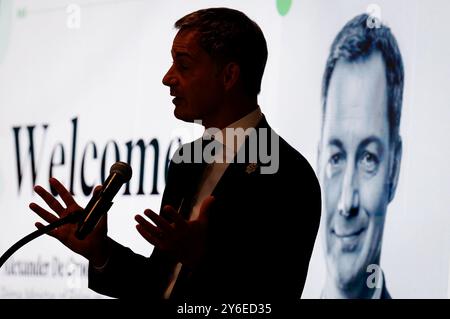 Le premier ministre sortant Alexander de Croo prononce un discours lors du petit déjeuner sur l'autonomisation des femmes : « Comment le secteur privé peut contribuer aux ODD par la mise en œuvre des principes d'autonomisation des femmes (WEPS) » en marge de la 79e session de l'Assemblée générale des Nations Unies (UNGA79), à New York, États-Unis d'Amérique, mercredi 25 septembre 2024. BELGA PHOTO BENOIT DOPPAGNE Banque D'Images