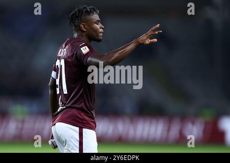 Turin, Italie. 24 septembre 2024. Duvan Zapata du Torino FC fait des gestes lors du match de la Coppa Italia Round of 16 entre Torino FC et Empoli FC au Stadio Olimpico le 24 septembre 2024 à Turin, Italie . Crédit : Marco Canoniero/Alamy Live News Banque D'Images