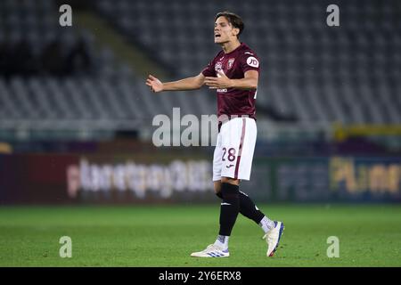 Turin, Italie. 24 septembre 2024. Samuele Ricci du Torino FC fait des gestes lors du match de football Coppa Italia entre Torino FC et Empoli FC. Crédit : Nicolò Campo/Alamy Live News Banque D'Images