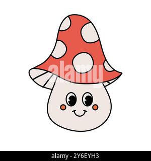 Vecteur groovy rétro dessin animé mouche agarique champignon Illustration de Vecteur