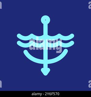 ancre bateau eau de mer ligne de style minimal moderne logo design vecteur illustration d'icône Illustration de Vecteur