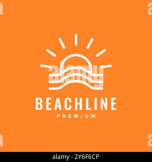 plage eau coucher de soleil sunburst simple propre style minimaliste logo design illustration d'icône vectorielle Illustration de Vecteur