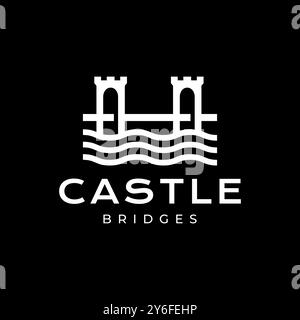 câble resté pont château mer lac océan construction simple logo design illustration d'icône vectorielle Illustration de Vecteur