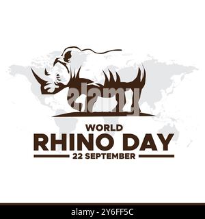 Journée mondiale de Rhino, 22 septembre, conception de modèles de médias sociaux pour la journée de Rhino, bannière, annonces, publication, bobine, flyer, affiche, bannière publicitaire design, vecteur ou stock. Illustration de Vecteur