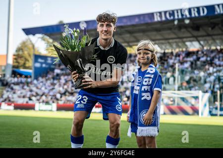 Odense, Danemark. 22 septembre 2024. William Martin (23 ans) de l'Odense BK vu avant le match NordicBet Liga entre l'Odense BK et le FC Roskilde au nature Energy Park à Odense. Banque D'Images
