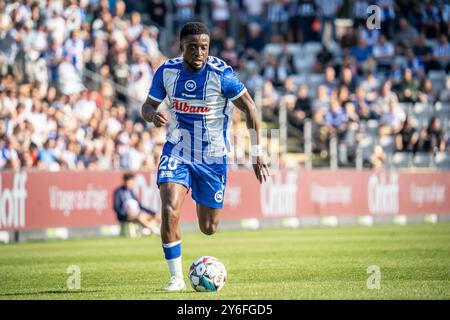 Odense, Danemark. 22 septembre 2024. Leroy Owusu (20 ans) d'Odense BK vu lors du match NordicBet Liga entre Odense BK et FC Roskilde au Parc naturel Energy Park à Odense. Banque D'Images