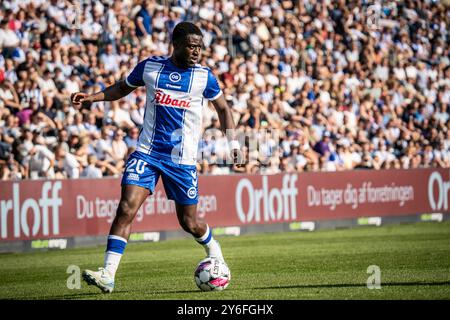 Odense, Danemark. 22 septembre 2024. Leroy Owusu (20 ans) d'Odense BK vu lors du match NordicBet Liga entre Odense BK et FC Roskilde au Parc naturel Energy Park à Odense. Banque D'Images