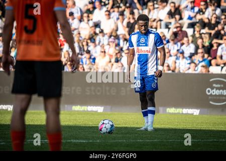 Odense, Danemark. 22 septembre 2024. Leroy Owusu (20 ans) d'Odense BK vu lors du match NordicBet Liga entre Odense BK et FC Roskilde au Parc naturel Energy Park à Odense. Banque D'Images
