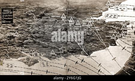 Seconde Guerre mondiale - Un graphique de temps de guerre montrant la première phase allemande de la bataille d'Angleterre. - Zweiter Weltkrieg - Eine Kriegskarte, die die die erste deutsche phase der Luftschlacht um England Zeigt. -Seconde Guerre mondiale - une carte du temps de guerre avec la première phase allemande de la bataille d'Angleterre. - Banque D'Images