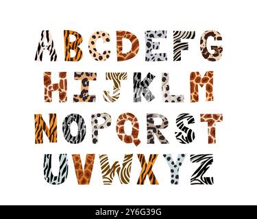 Police animal sauvage dessinée à la main. Alphabet anglais. Illustration de Vecteur