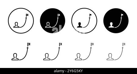 Icône de chemin de mission définie dans le style de contour de ligne mince et signe vectoriel linéaire Illustration de Vecteur