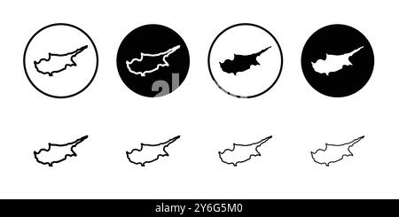 Icône de carte Chypre définie dans le style de contour de ligne mince et signe vectoriel linéaire Illustration de Vecteur