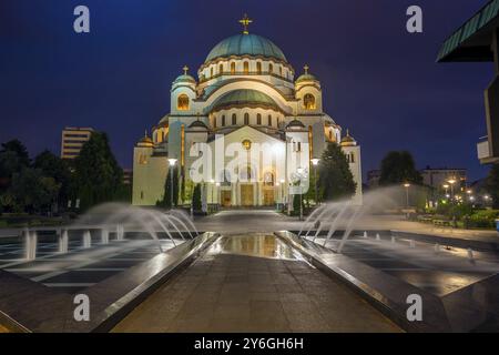 Cathédrale de Saint Sava la nuit, Belgrade, Serbie, Europe Banque D'Images