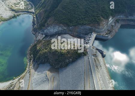 Vue aérienne barrage Machacura dans la région Maule, Chili, Amérique du Sud Banque D'Images