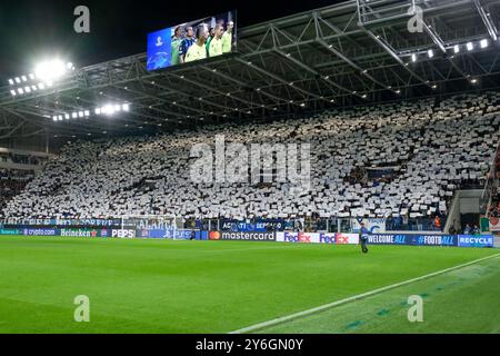 Supporters de l'Atalanta BC 1907 lors du match de football UEFA Champions League 2024/2025 - League phase MD1 entre l'Atalanta BC et l'Arsenal FC à Gewi Banque D'Images