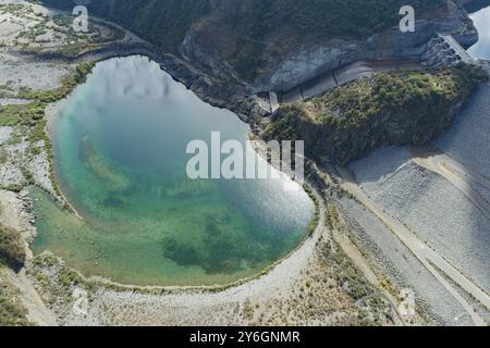 Vue aérienne barrage Machacura dans la région Maule, Chili, Amérique du Sud Banque D'Images