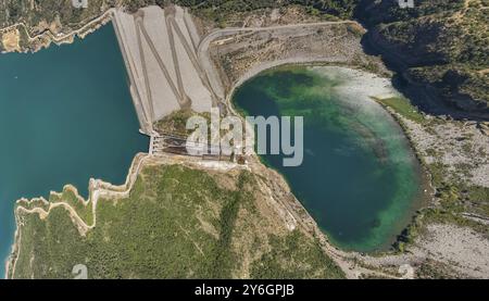 Vue aérienne barrage Machacura dans la région Maule, Chili, Amérique du Sud Banque D'Images