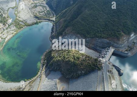 Vue aérienne barrage Machacura dans la région Maule, Chili, Amérique du Sud Banque D'Images