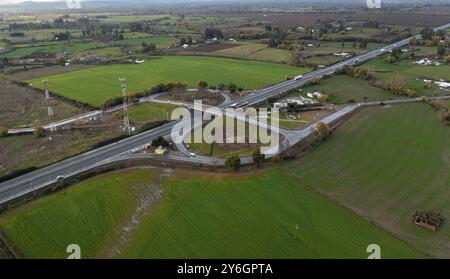 Jonction de la route aérienne avec vue sur les drones sur l'autoroute panaméricaine en Chili Banque D'Images