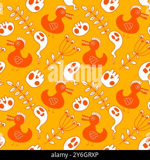 Halloween animaux sans couture crânes et canards modèle pour l'emballage du papier et des tissus et des draps et des vêtements pour enfants imprimés et accessoires de fête d'automne. Hig Banque D'Images