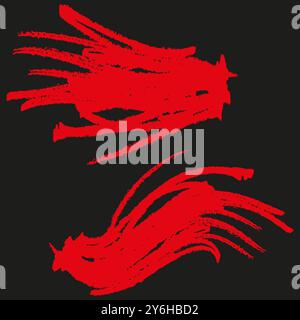 Traits rouges abstraits. Mouvement de pinceau audacieux. Fort contraste rouge. Fond noir foncé. Illustration de Vecteur