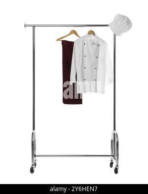 Uniforme du chef sur porte-vêtements sur fond blanc Banque D'Images