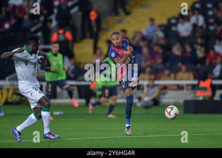 Barcelone, ESP. 25 septembre 2024. FC BARCELONA VS GETAFE CF. 25 septembre 2024 Raphina (11) du FC Barcelone lors du match entre le FC Barcelone et Getafe CF correspondant à la septième journée de la Liga EA Sports au stade Olimpic Lluis Companys de Montjuic à Barcelone, Espagne. Crédit : Rosdemora/Alamy Live News Banque D'Images