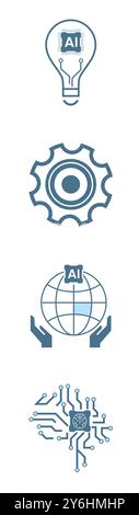 Groupes de 4 icônes de ligne d'intelligence artificielle, 4 ai pour les concepts de symboles technologiques, et QUATRE icônes cybernétiques, ai, vecteur technologique, illustration c. Illustration de Vecteur