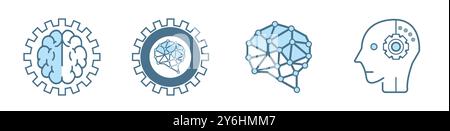 Collection de 4 ai, style d'icônes plates de technologie de robots sur fond blanc. Icônes de ligne, symboles. Ensemble de 4 icônes ai lignées d'intelligence artificielle Illustration de Vecteur