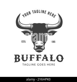 Buffalo Head Design avec des cornes dans le style rétro Vintage. Illustration de conception de logo de club de sport Illustration de Vecteur