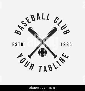 Vintage Classic Baseball Club avec chauves-souris croisées et balle, illustration vectorielle de conception rétro Illustration de Vecteur