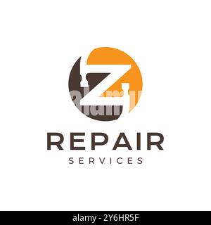 lettre z avec des services de maison de réparation de marteau moderne coloré plat propre logo illustration vectorielle Illustration de Vecteur
