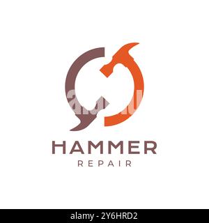 services de réparation de marteau handyman cercle forme moderne logo design illustration vectorielle Illustration de Vecteur