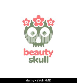 tête de fleur de crâne de tête de crâne de crâne mascotte de logo de conception de vecteur illustration d'icône Illustration de Vecteur