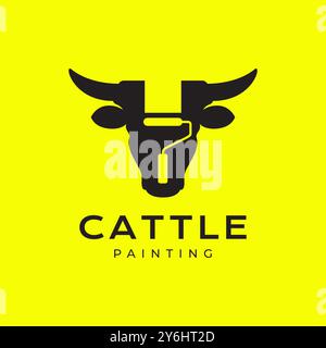 rouleau de vache de tête peindre bétail bétail modern mascot logo design illustration d'icône vectorielle Illustration de Vecteur