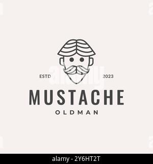 vieil homme moustache sourire mignon style ligne mascotte personnage de dessin animé ligne hipster logo design illustration d'icône vectorielle Illustration de Vecteur