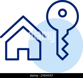 Maison et clé. Accès immobilier. Processus d'achat, de vente ou de location de biens immobiliers. Propriété. Pixel Perfect, icône de vecteur de contour modifiable Illustration de Vecteur