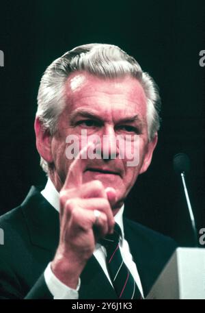 Robert (Bob) Hawke, (9 décembre 1929 – 16 mai 2019) Premier ministre de l'Australie 1983-1991 photographié à la conférence de l'ALP à Hobart, Tasmanie, du 28th au 29th juin 1991 Banque D'Images