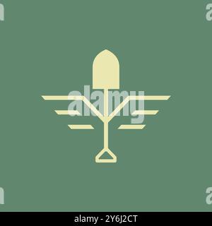 vecteur de conception de logo plat de concept de jardinage d'ailes de pelle Illustration de Vecteur
