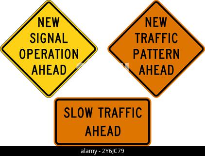 Circulation lente. Nouvelle opération de signal à venir. Panneaux de signalisation routière aux États-Unis. Illustration de Vecteur