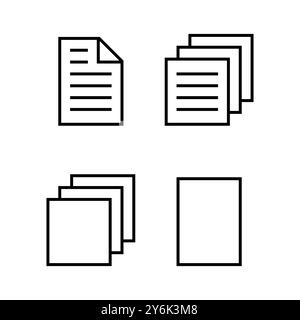 Icônes de document et de papier dans différentes configurations empilées. Style d'art au trait minimaliste avec des formes géométriques simples. Représentation abstraite. Illustration de Vecteur