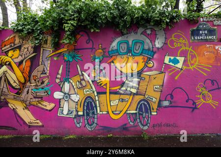 France, Paris, 75, 13 eme ARRT, la Butte aux Cailles, Street art, artiste : Remi Cierco. Banque D'Images