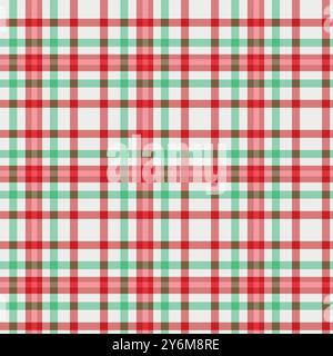 Motif sans couture Tartan Gingham à carreaux de Noël en rouge , vert et blanc. Pour tissus, textiles et décorations de Noël. Illustration de Vecteur