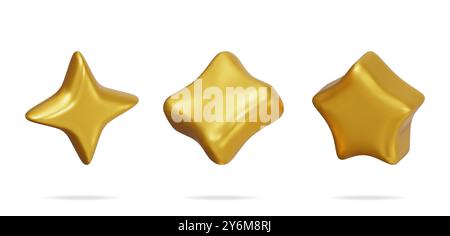 Étoile jaune brillante 3D dans différentes formes Illustration de Vecteur