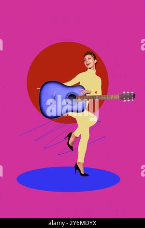 Illustration de tendance composite collage d'image d'esquisse 3D de caricature image sans tête femme interprète jouer guitare sans souci enregistreur de musique de danse Banque D'Images