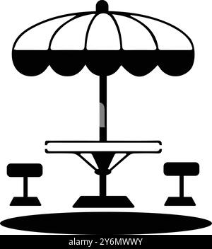 Chaise, table, parasol, café, icône de terrasse de café Illustration de Vecteur