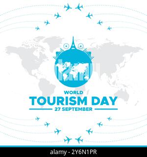 Journée mondiale du tourisme, 27 septembre, bannière, poste, affiche, conception de modèles de médias sociaux pour la Journée mondiale du tourisme. Illustration, fichier vectoriel, World Tour Illustration de Vecteur