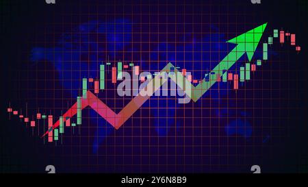 Marché boursier abstrait, visualisation infographique. Graphique financier avec graphiques linéaires et chandeliers de tendance haussière. Réseau futuriste ou analytique commerciale Illustration de Vecteur