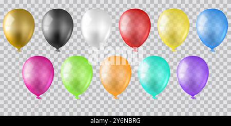 Ensemble de ballons à air 3D réaliste coloré. Collection d'éléments de conception brillants vectoriels pour fête d'anniversaire, anniversaire, vacances. Décoration multicolore, est Illustration de Vecteur